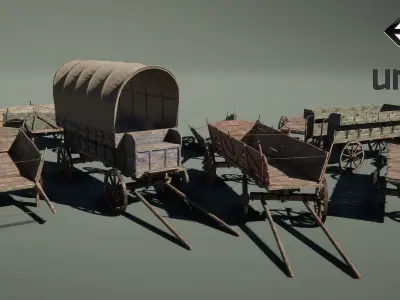 Medieval Carts PACK PBR Game Ready Low-poly 3D model