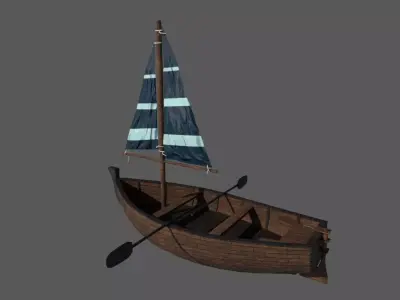Wooden Boat Low-poly 3D model 4