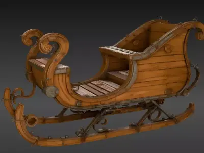 Wooden Christmas Sleigh 3D Model  Low-poly 3D model