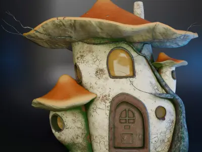 Mushroom House Low-poly 3D model 7