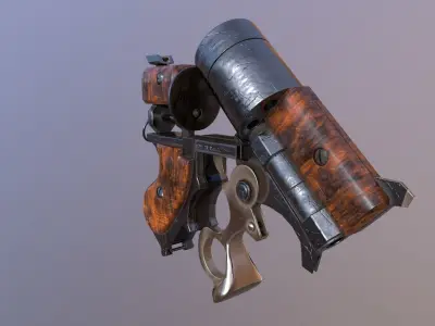 Steampunk  Revolver Low-poly 3D model