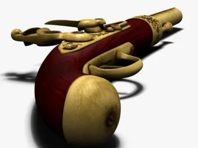Antique gun flintlock pistol handgun arm 3D model