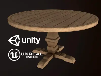 Wood Round Dining Table - PBR Game Ready Low-poly 3D model