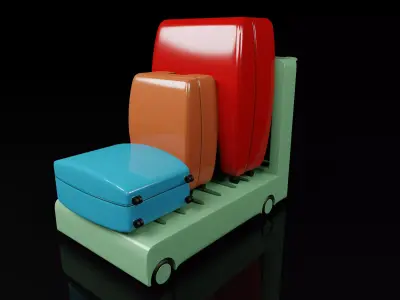 Luggage trolley with colors suitcase  3D model