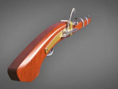 Matchlock Pistol Firearm LowPoly 3D Model Low-poly 3D model