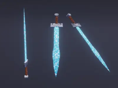 Fantasy Water Sword - Elemental Sword Low-poly 3D model