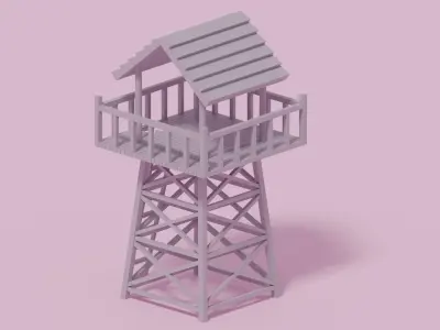 Low Poly Wooden Watch Tower 3D model