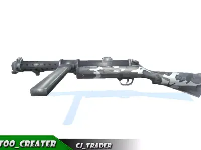 SMG-Machine Gun World War Machine low poly 3d model Low-poly 3D model