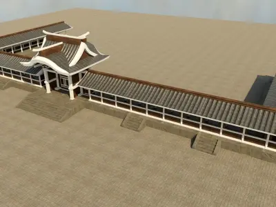 Modular Asian Wall Low-poly 3D model