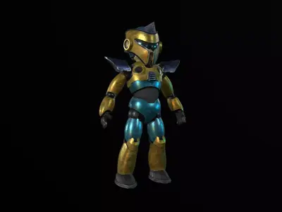 Chibi robot gold Low-poly 3D model