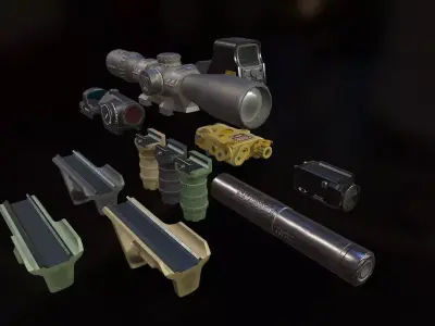 Weapon mods pack Low-poly 3D model