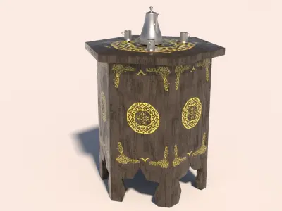 Arabic table with jug and cups of tea 3D model