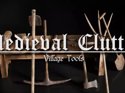 Medieval Village Tools Low-poly 3D model
