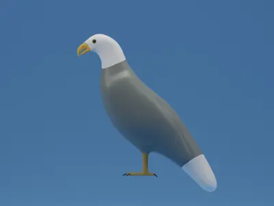 Cartoon Cute Bird Bald Eagle Low-poly 3D model