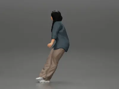lowrider chola girl is leaning on the car in open shirt pigtails 3D print model