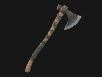 Viking Medieval Curved War Axe - Game ready weapon Low-poly 3D model