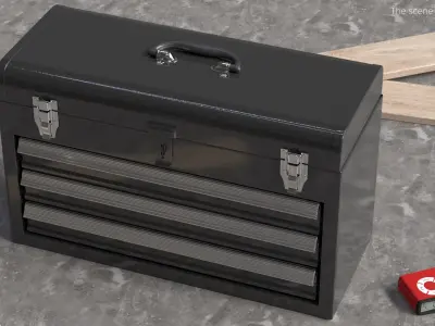 Metal Portable Chest Toolbox with 3 Drawers Black 3D model