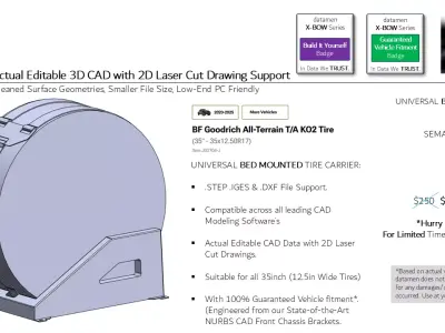 Universal BED MOUNTED TIRE CARRIER 3D CAD Model datamen  3D model
