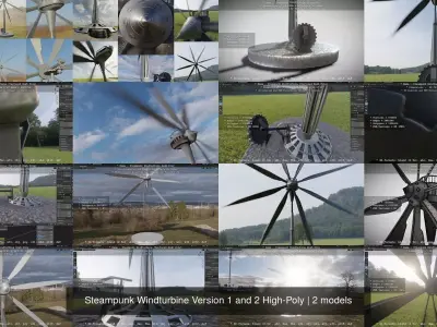 Steampunk Windturbine Version 1 and 2 High-Poly 3D Model Pack