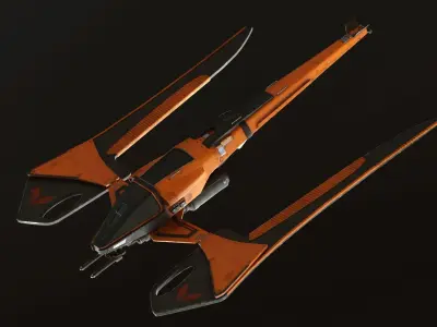 Spaceship orange and flying Low-poly 3D model