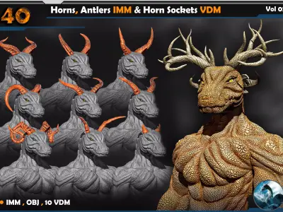 40 Horns Antlers IMM - Horn Sockets VDM Vol 02 3D model