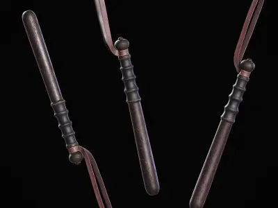 Game Ready Police Wood Baton Low-poly 3D model