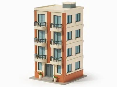  Cartoonish Apartment Building Low Poly 3D Bundle 