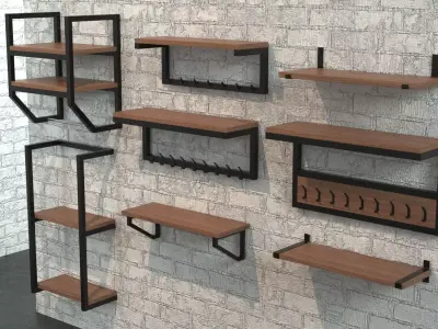Shelf industrial metal and wood pack x8
