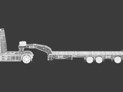 Electric Truck with Low Loader Trailer 3D model