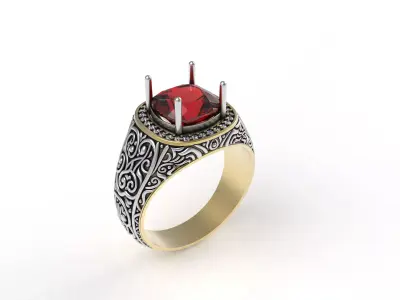 Elegant Ruby Stone Mens Ring 3D print model