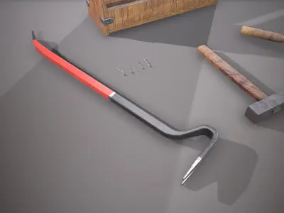 Wooden toolbox and tools Low-poly 3D model