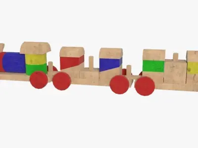 Wooden Toy Train Low-poly 3D model 3