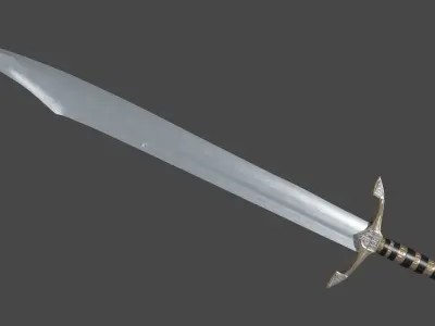 Falchion sword with Excalibur handle Low-poly 3D model