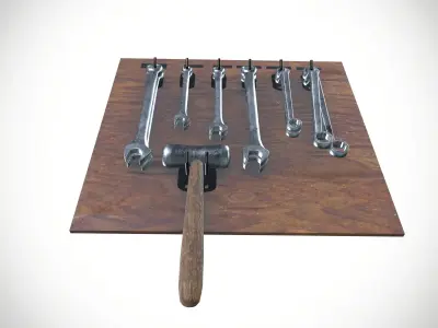 Industrial Tools Hanging Rack Low-poly 3D model