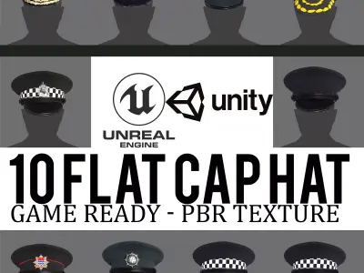 Collection of Flat Caps Police Fire EMS Military Uniform Hats 3D Model Pack