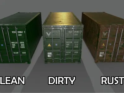 PBR 20 ft Shipping Cargo Container Version 2 - Green Dark Low-poly 3D model