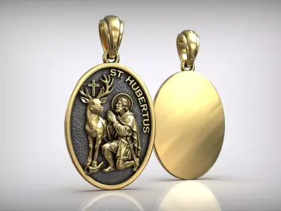 Saint Hubert Medal Pendant Christian Hunting Patron Medallion 3D print model