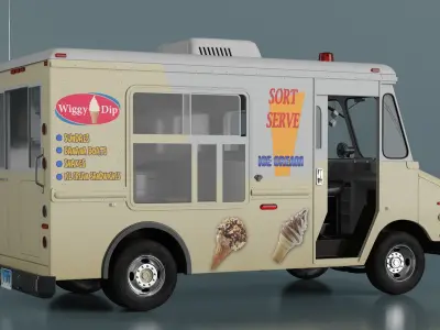 Vintage Ice Cream Truck Rigged for Cinema 4D 3D model