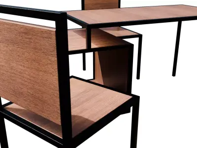 Industrial Style Desk Table 2 Chairs 3D Model with PBR Textures Low-poly 3D model