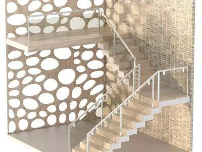 Wooden L Shape Staircase 3D model