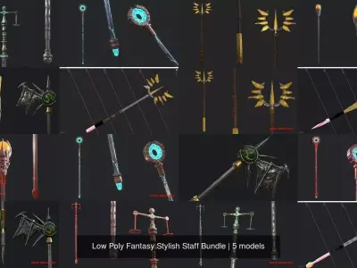 Low Poly Fantasy Stylish Staff Bundle 3D Model Pack