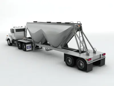 Semi Truck With Dry Cement Trailer Low-poly 3D model