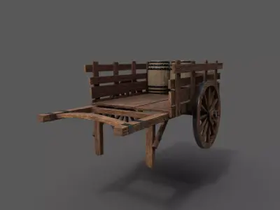 wooden cart Low-poly 3D model Low-poly