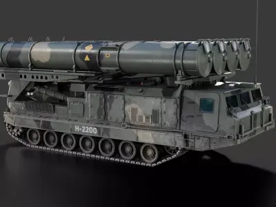 S-300V4  and Radar 9S15M  Rocket 9M82M Low-poly 3D model