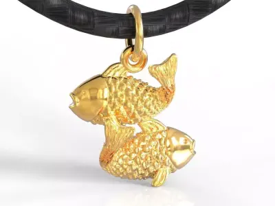 Pisces gold fish pendant on cord 3D print model