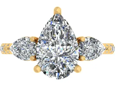 3ct Pear 3 Stone Ring 3D print model purchase