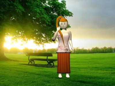 Girl in park with bench Free low-poly 3D model