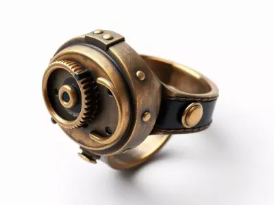 Steampunk Gear Mechanical Ring Low-poly 3D model