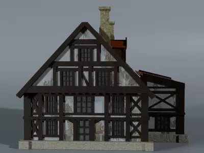 Medieval German house Low-poly 3D model
