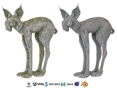 Lynx stone statues Low-poly 3D model